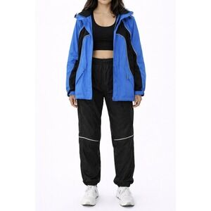 Y2K Vintage Blue Black Reflective Windbreaker Tracksuit Gusseted Pants Womens M